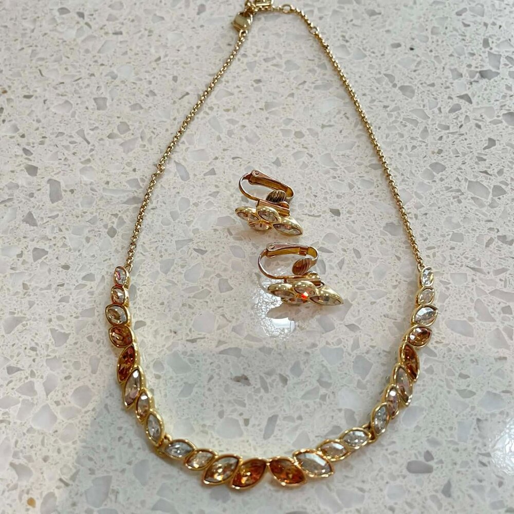 Stamped Swarovski Marquis Stone Necklace & Earring Set - EUC